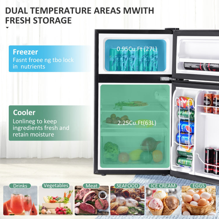 3.2 cu. ft Mini Fridge Black, with Freezer & Reversible Door