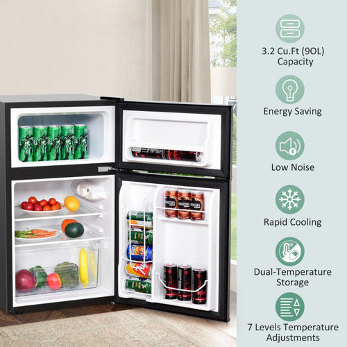 3.2 cu. ft Mini Fridge Black, with Freezer & Reversible Door
