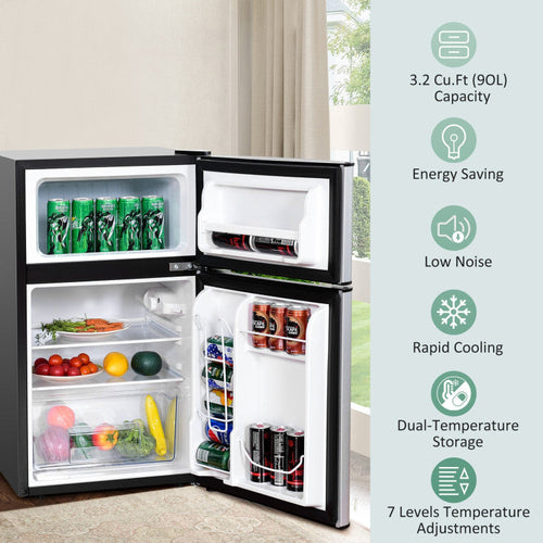 3.2 cu. ft Mini Fridge Black, with Freezer & Reversible Door