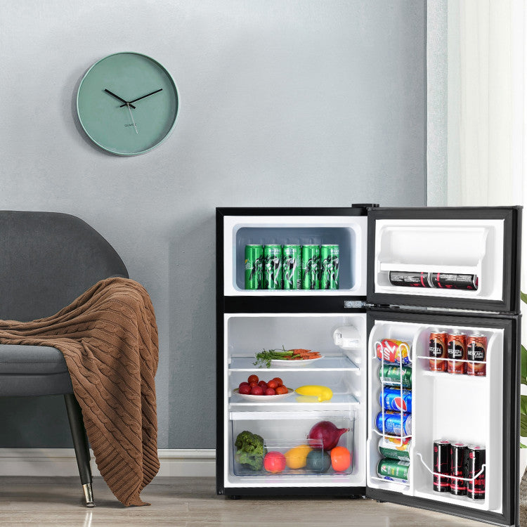 3.2 cu. ft Mini Fridge Black, with Freezer & Reversible Door