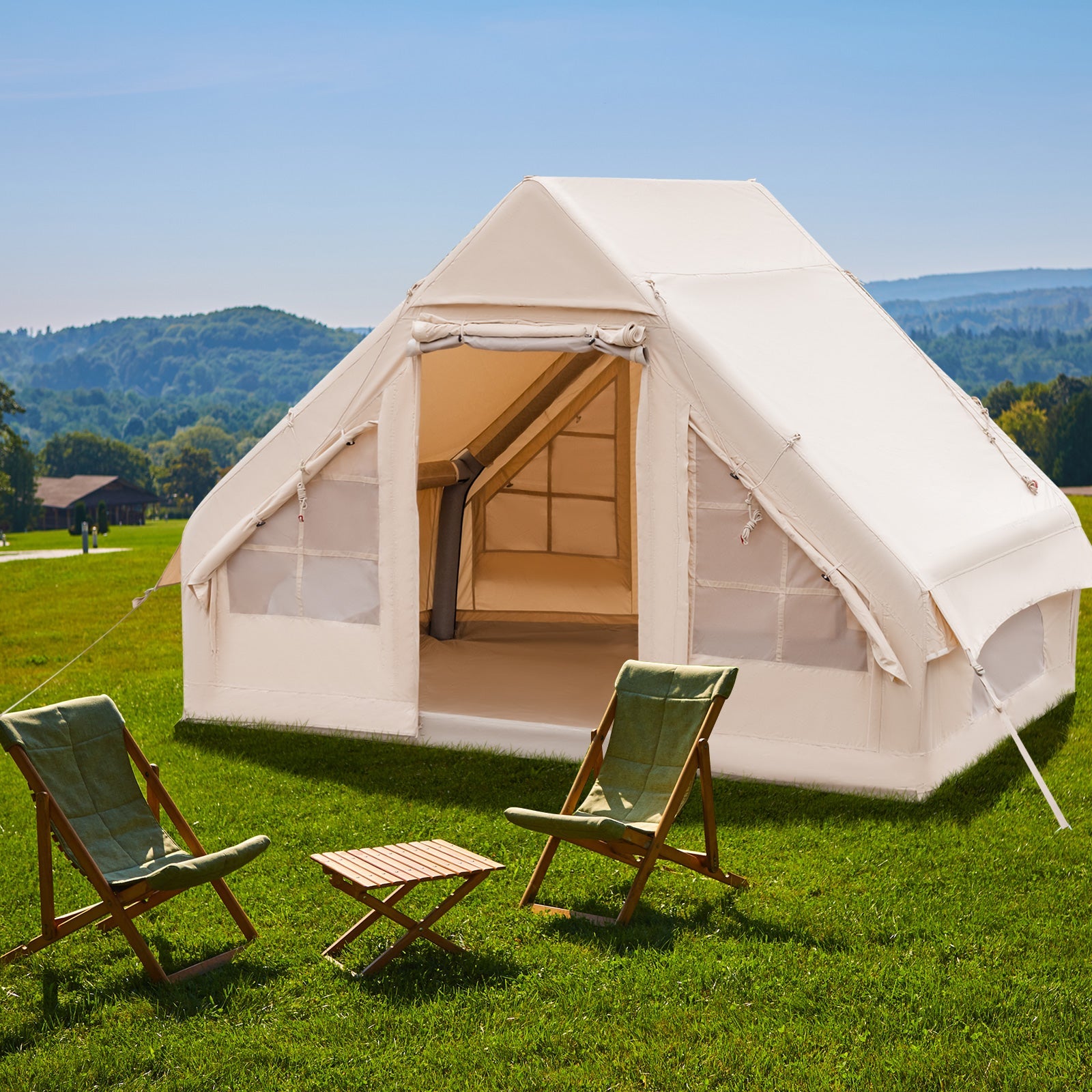 Tienda de campaña inflable para 2/4/6 personas, glamping familiar con bomba, color beige