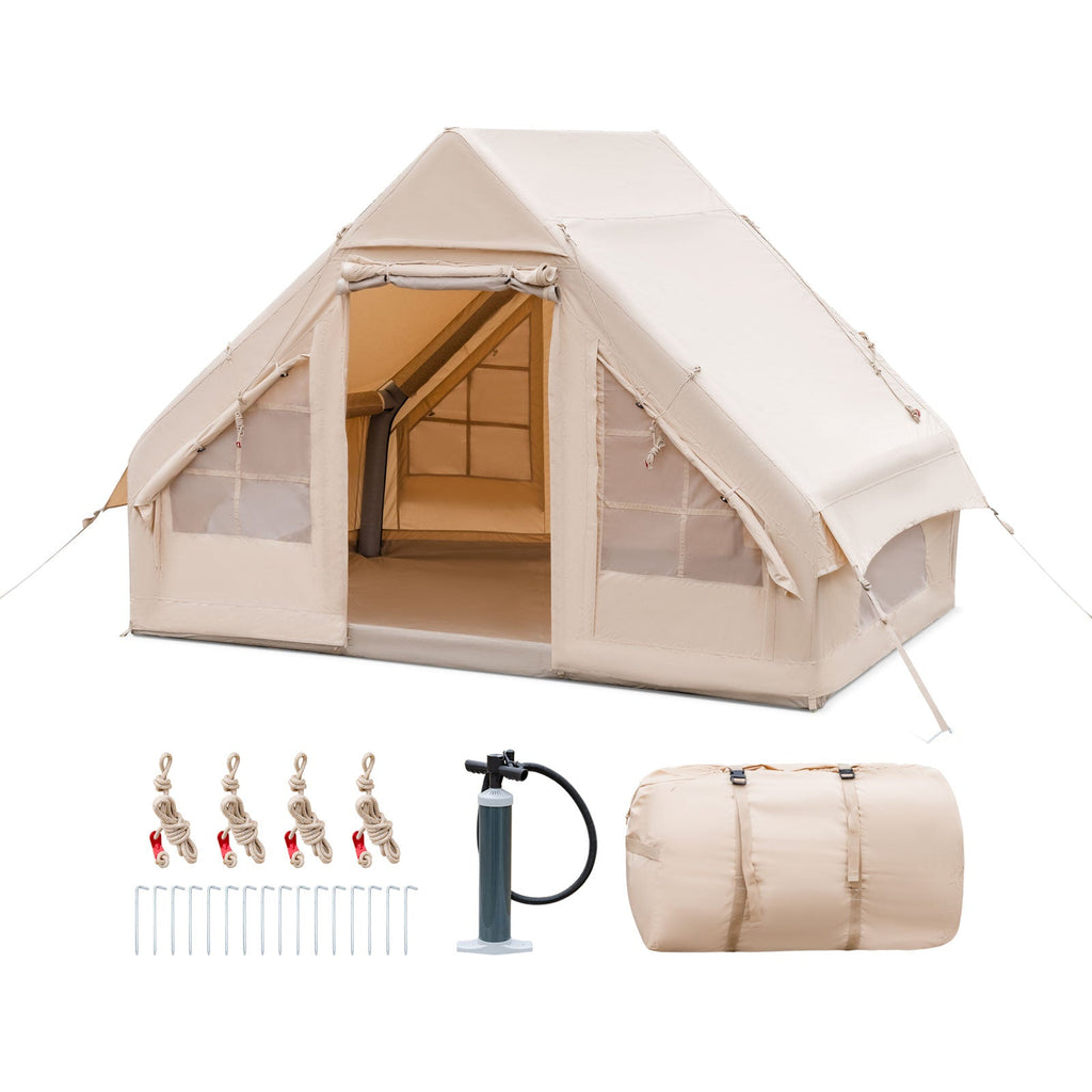 Tienda de campaña inflable para 2/4/6 personas, glamping familiar con bomba, color beige