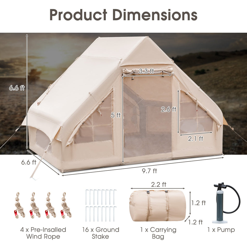 Tienda de campaña inflable para 2/4/6 personas, glamping familiar con bomba, color beige