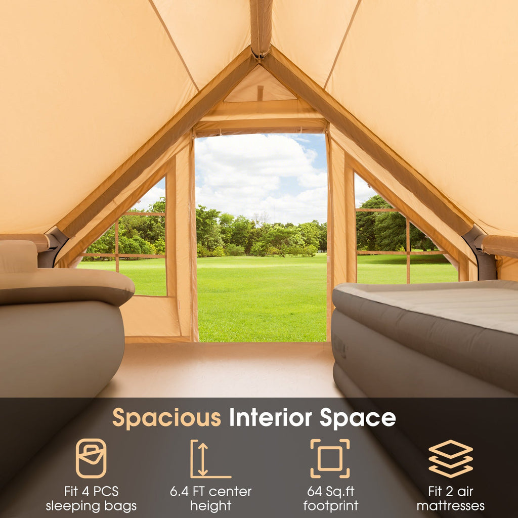 Tienda de campaña inflable para 2/4/6 personas, glamping familiar con bomba, color beige