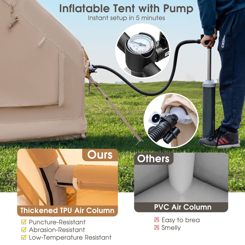 Tienda de campaña inflable para 2/4/6 personas, glamping familiar con bomba, color beige