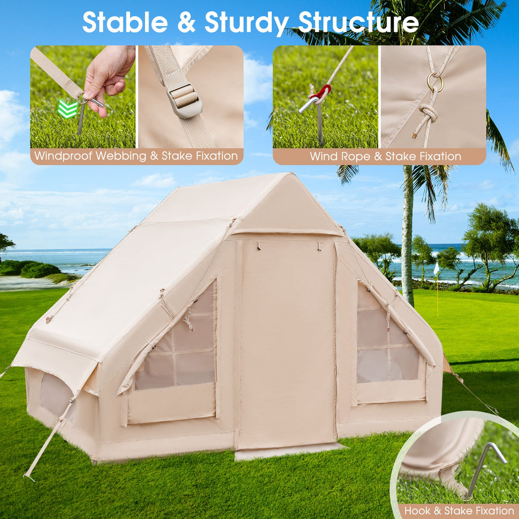 Tienda de campaña inflable para 2/4/6 personas, glamping familiar con bomba, color beige